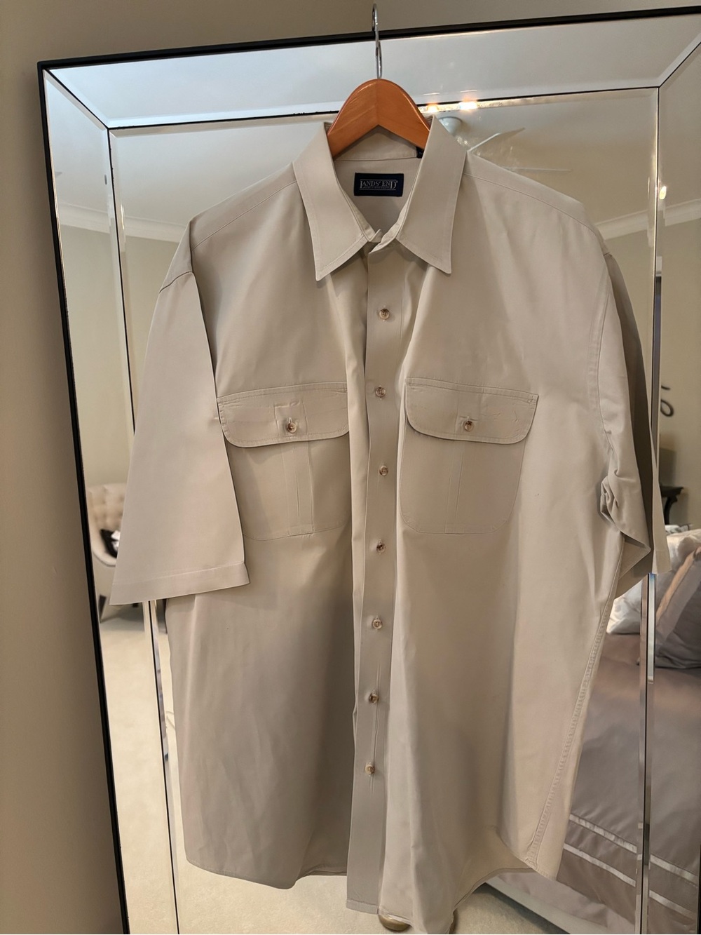 Lands’ End Short Sleeve Tall XL Khaki Shirt 17-17 1/2